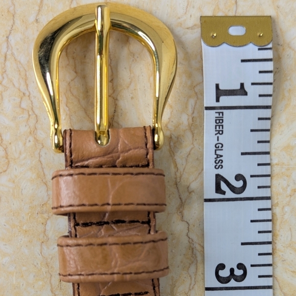 Vintage Lemie Genuine Leather Tan Embossed Gator Italian Belt Gold Tone Buckle main image 8